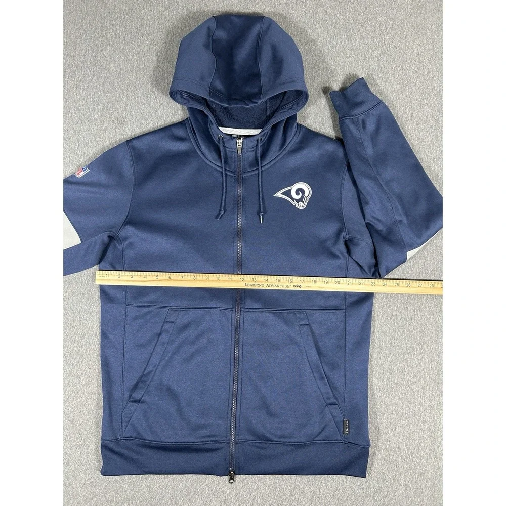 Nike NFL Los Angeles Rams Mens Navy Full Zip Hoodie Dri-Fit On Field L